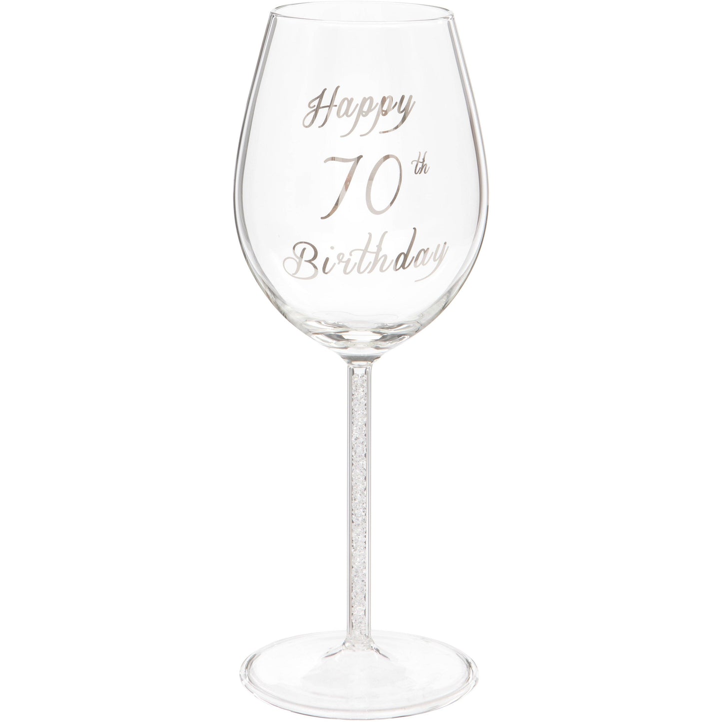 70th Birthday Wine Glass with Silver Diamond Stem - 400ml
