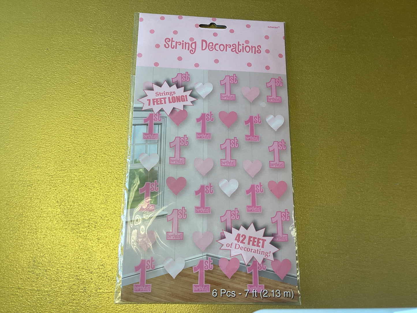 1st Birthday pink string hanging decorations