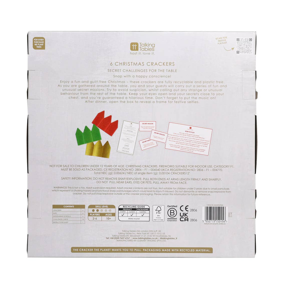Santa Red Christmas Crackers | 6 Pack | Xmas Crackers |