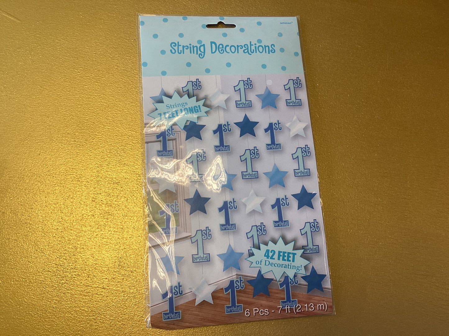 1st Birthday blue string hanging decorations