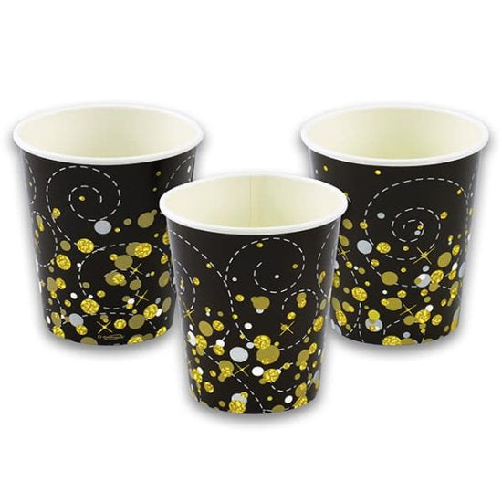 Black & gold sparkling fizz paper cups