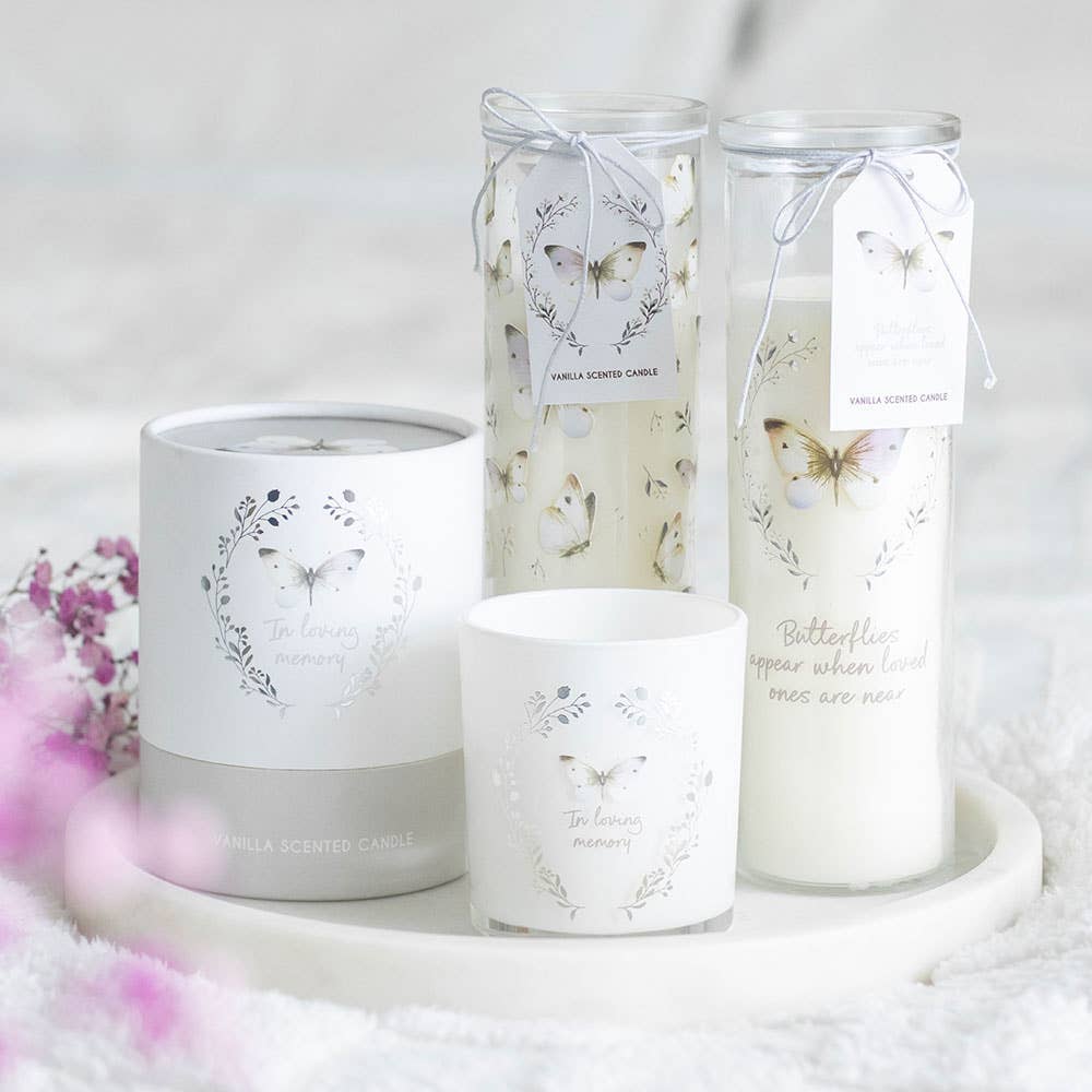 Vanilla Tube Candle White Butterfly Print