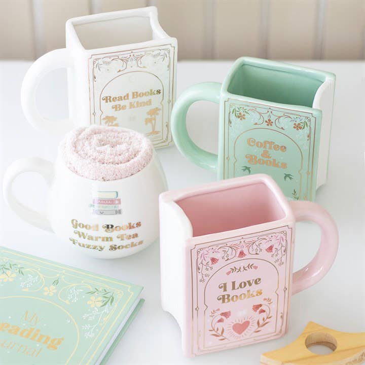 Book Shaped Mug Read Books, Be Kind White