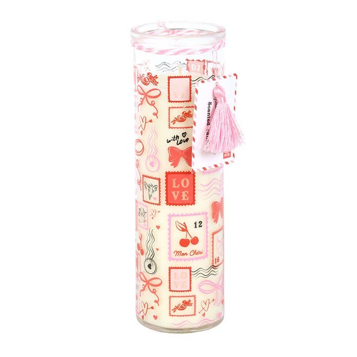 Postage Stamp Tube Candle Sparkling Rose Valentine's Day