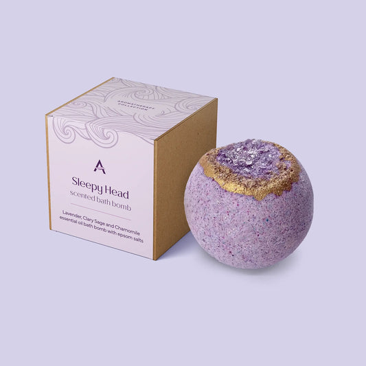 Sleepy Head lavender and chamomile essential oil bath bomb