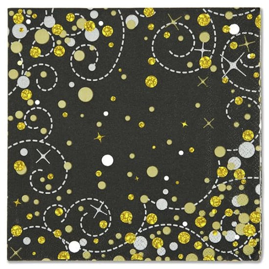 Black & gold sparkling fizz napkins