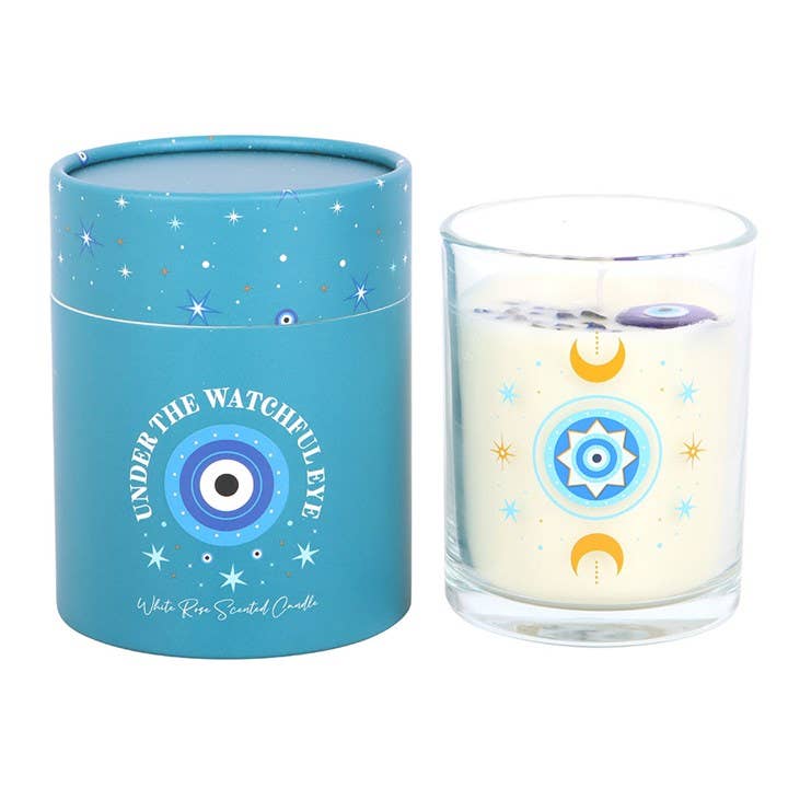 Under Watchful Eyes Candle White Rose with Crystals
