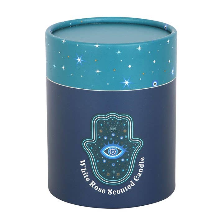 Hand of Hamsa Candle White Rose with Crystals