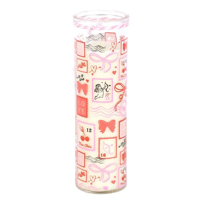 Postage Stamp Tube Candle Sparkling Rose Valentine's Day