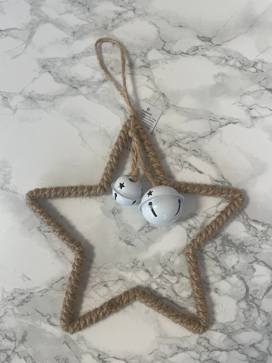 Woven hanging star with bells