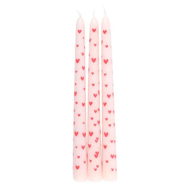 3 Love Heart Taper Valentine's Day Candles