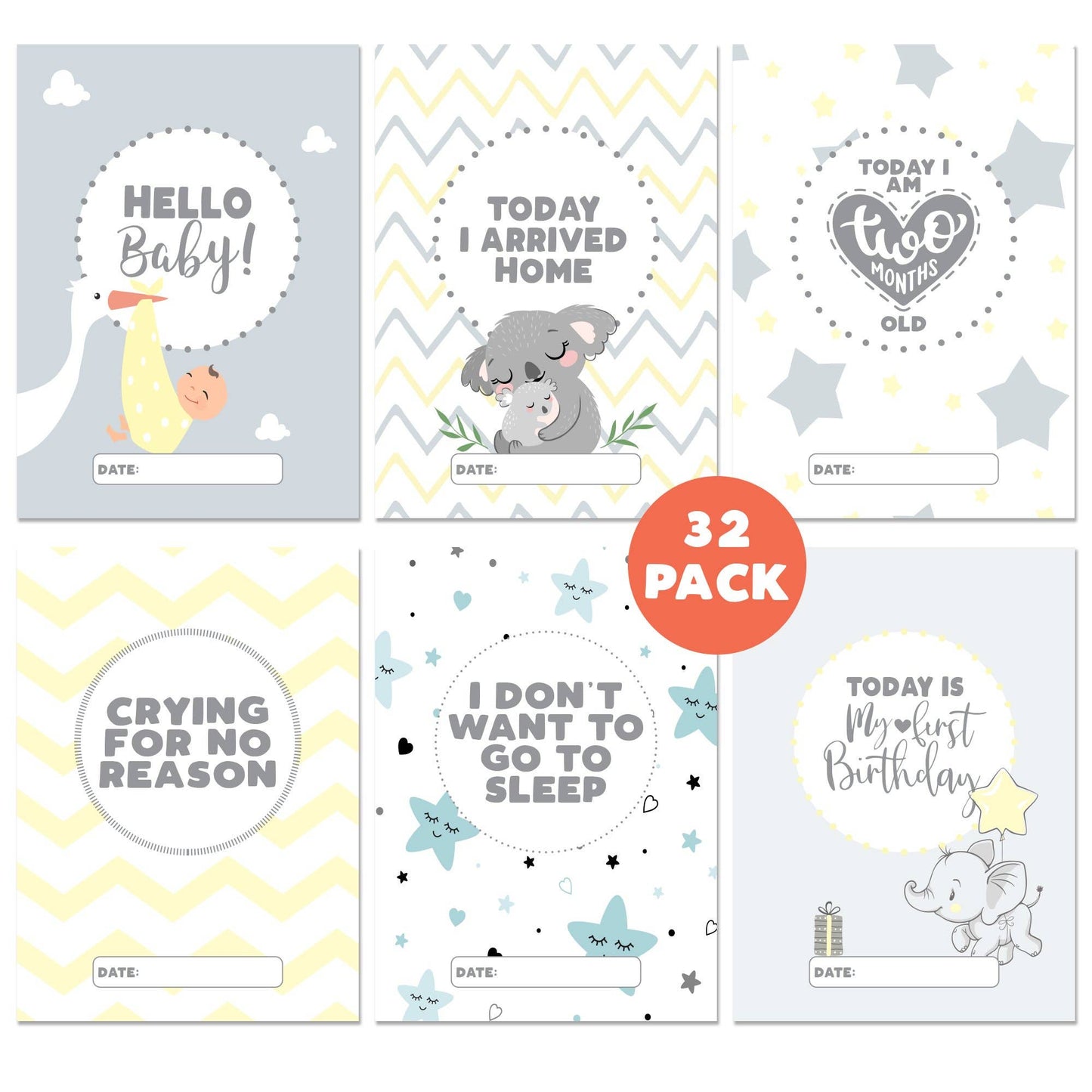 32 Pack Baby Milestone Development Cards