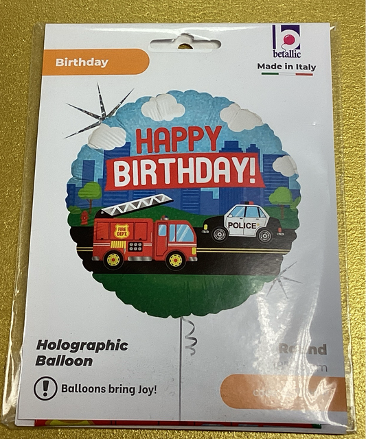 Police and fire engine birthday foil balloon