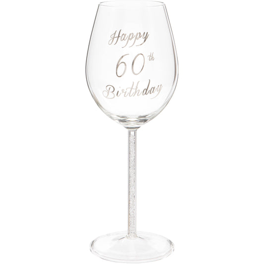 60th Birthday Wine Glass with Silver Diamond Stem - 400ml