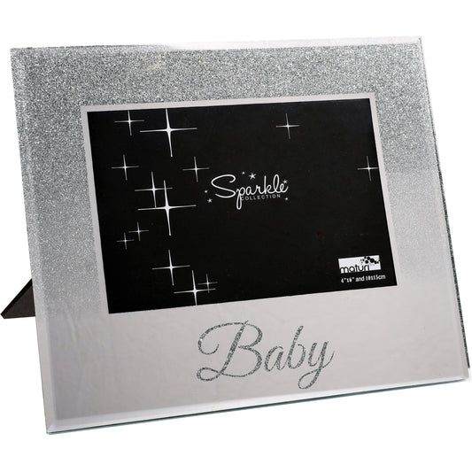 'Baby' Silver Glitter Photo Frame, Mirrored 6 x 4 Inch