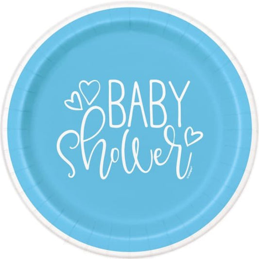 9” blue hearts baby shower paper plate