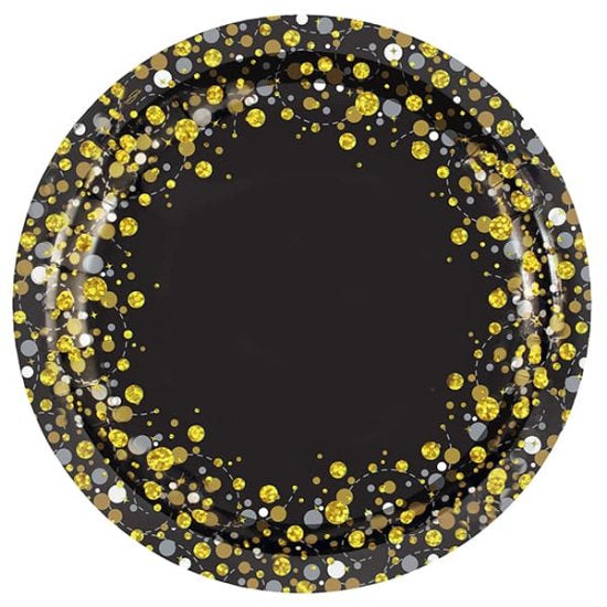 9” black & gold Sparkling fizz paper plates