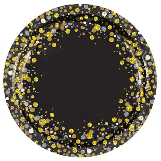 9” black & gold Sparkling fizz paper plates