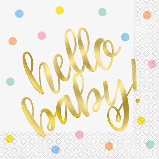 Hello baby gold foil lunch napkins