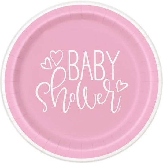 9” pink hearts baby shower paper plate