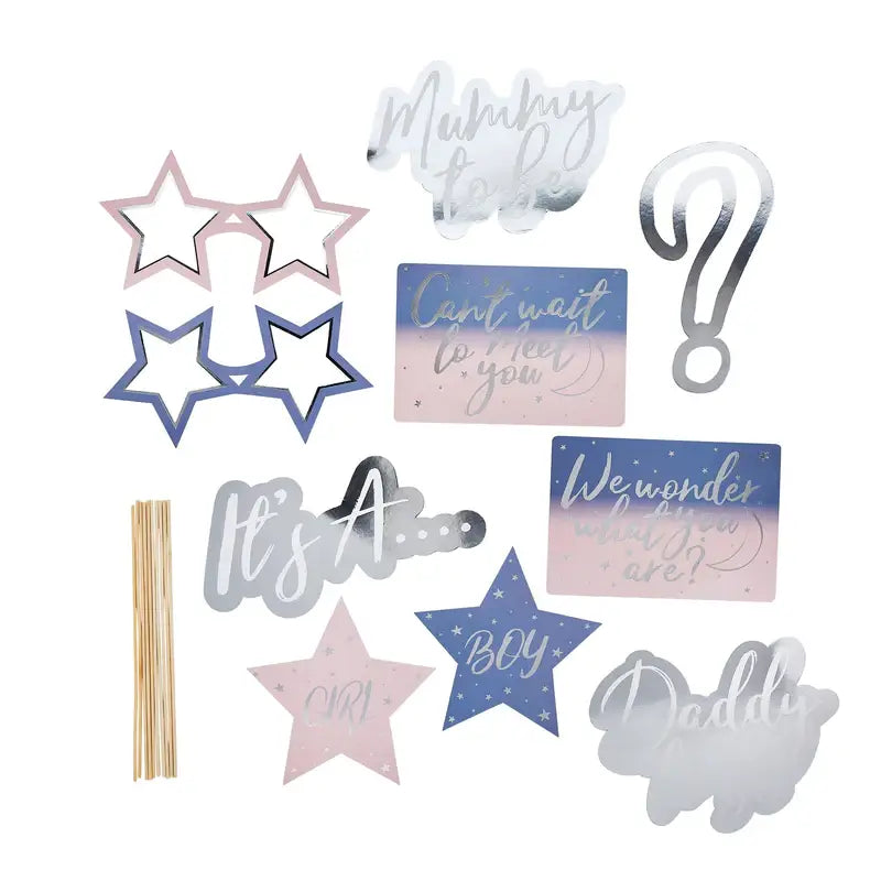 Gender Reveal Photo Booth Props 10 Pack