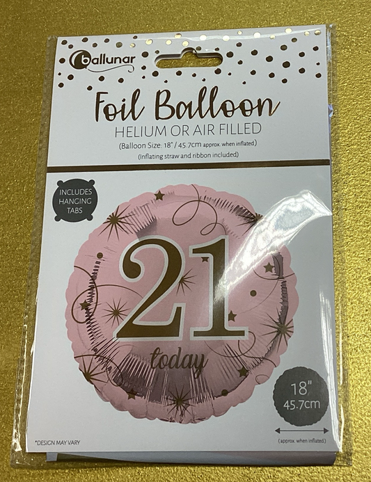 ‘21 today’ foil balloon