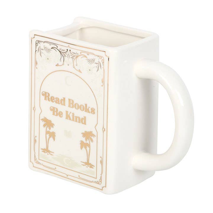 Book Shaped Mug Read Books, Be Kind White