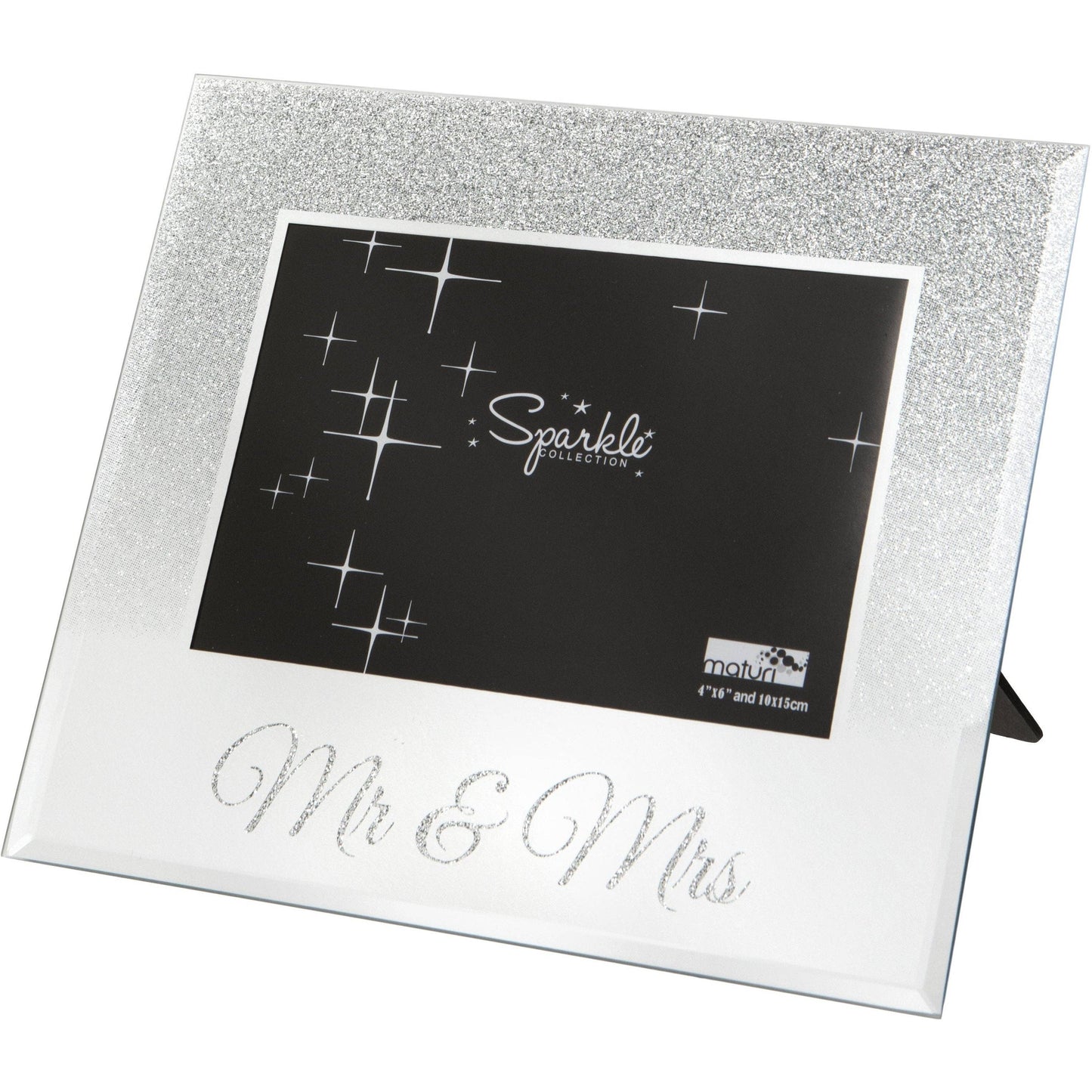 'Mr & Mrs' Silver Glitter Photo Frame, Mirrored 6 x 4 Inch
