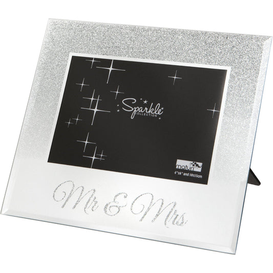'Mr & Mrs' Silver Glitter Photo Frame, Mirrored 6 x 4 Inch