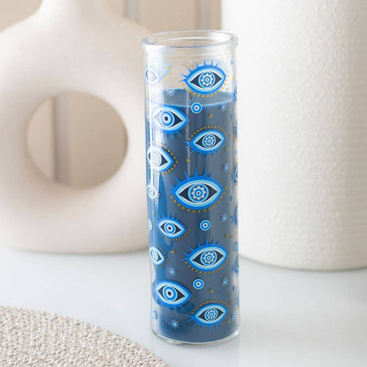 Tube Candle All Seeing Eye Print White Rose