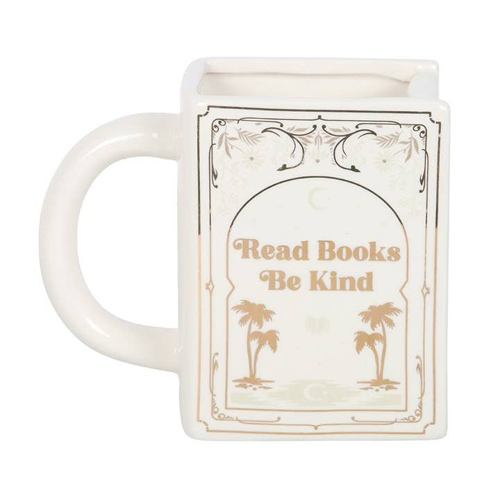 Book Shaped Mug Read Books, Be Kind White