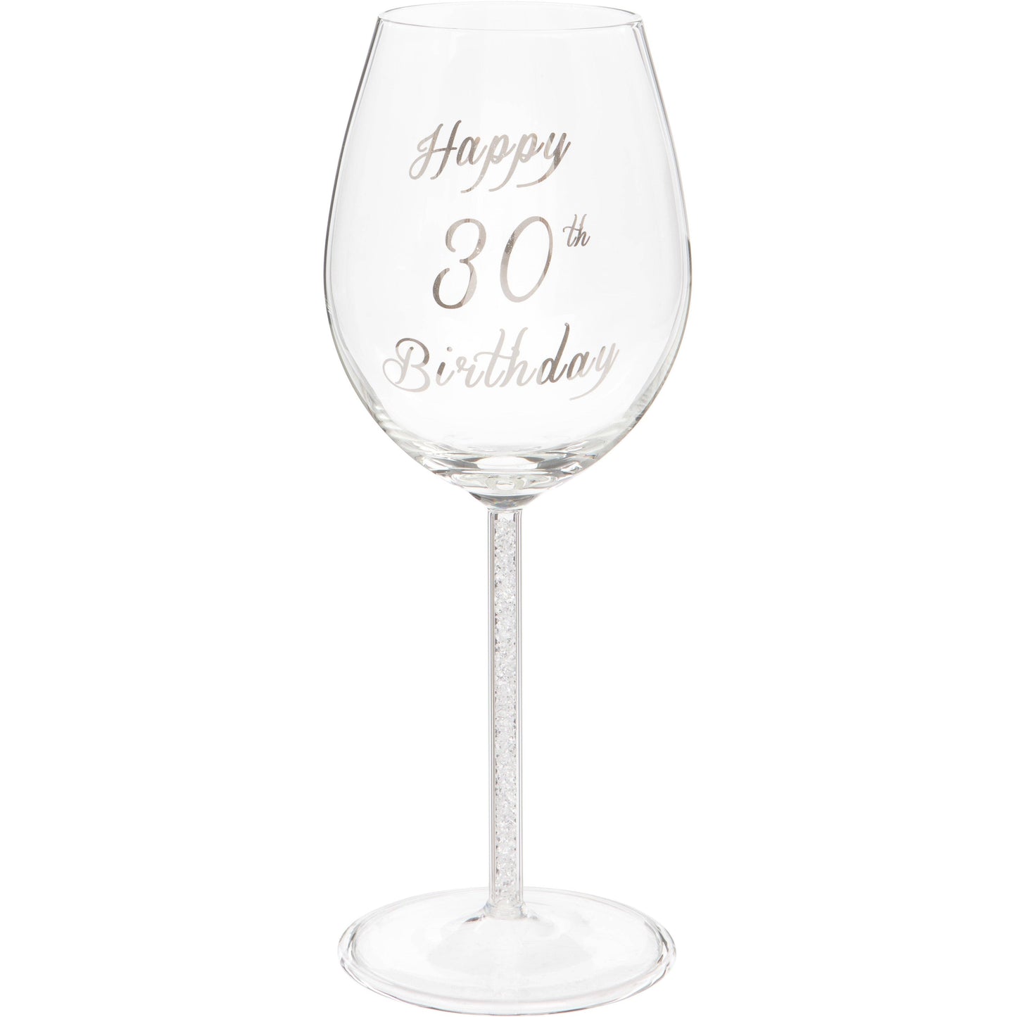 30th Birthday Wine Glass with Silver Diamond Stem - 400ml