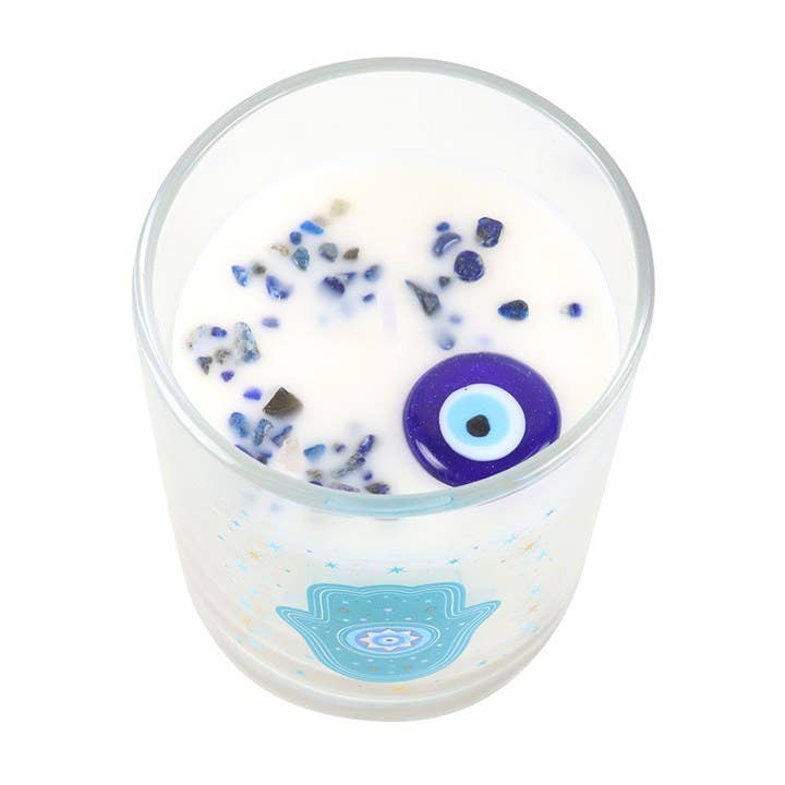 Hand of Hamsa Candle White Rose with Crystals