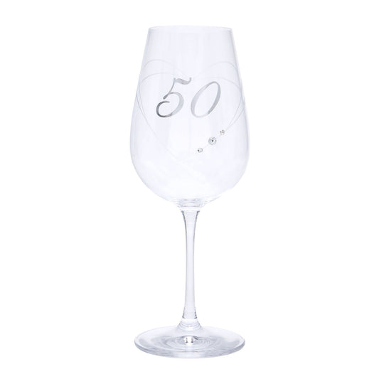 50th Birthday Etched Heart Wine Glass, 550ml Gift Boxed