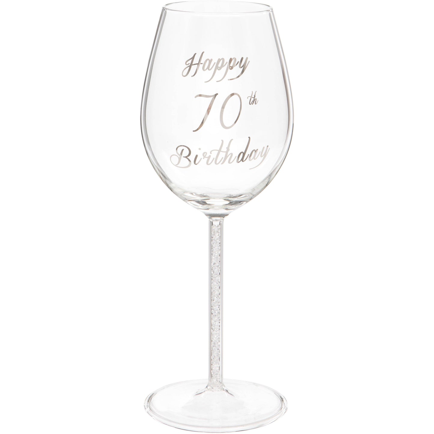 70th Birthday Wine Glass with Silver Diamond Stem - 400ml