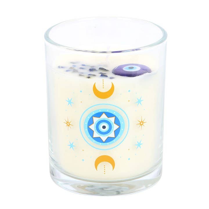 Under Watchful Eyes Candle White Rose with Crystals