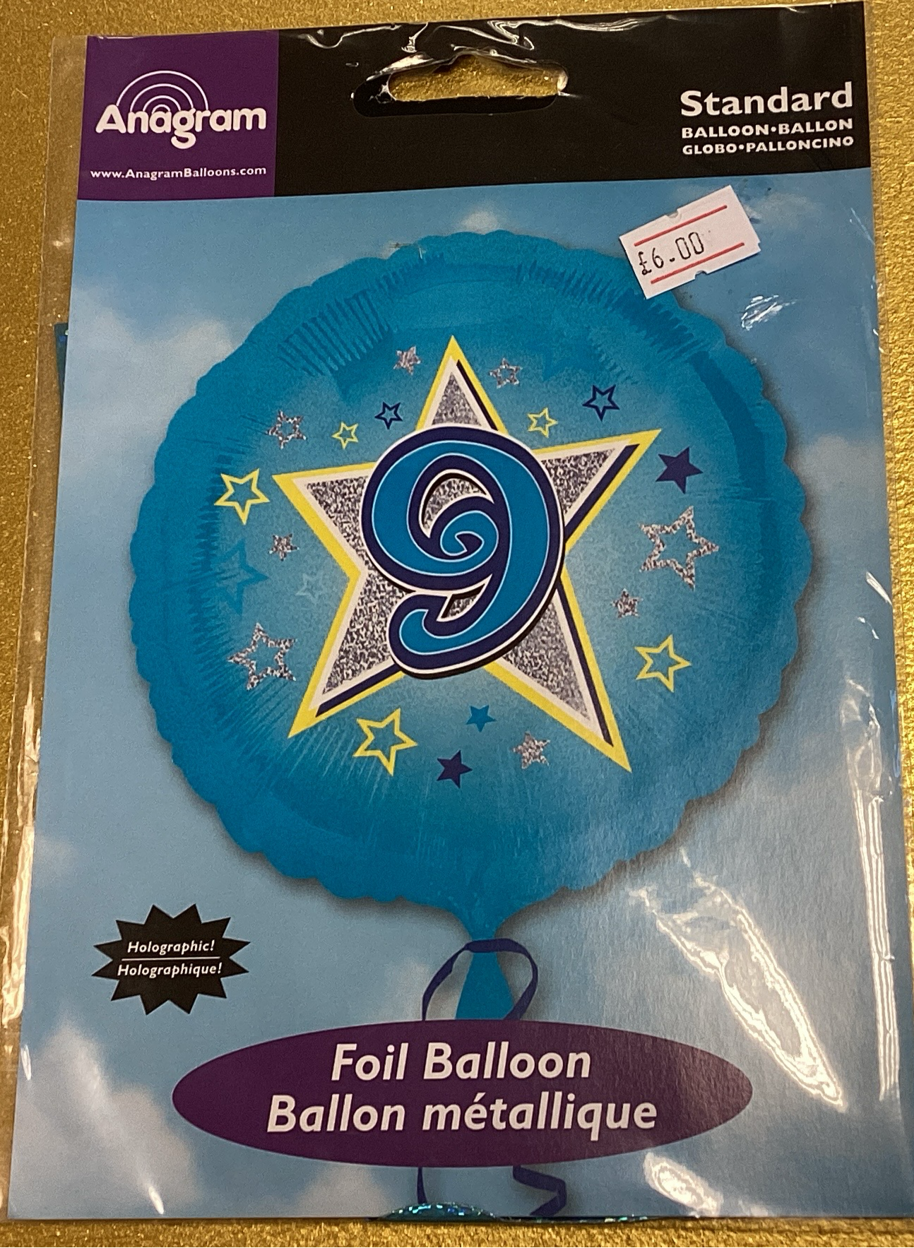 Number 9 blue foil balloon