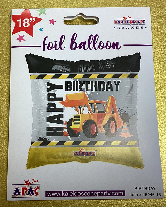 Digger happy birthday foil balloon