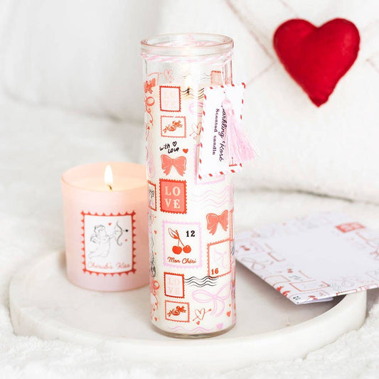 Postage Stamp Tube Candle Sparkling Rose Valentine's Day
