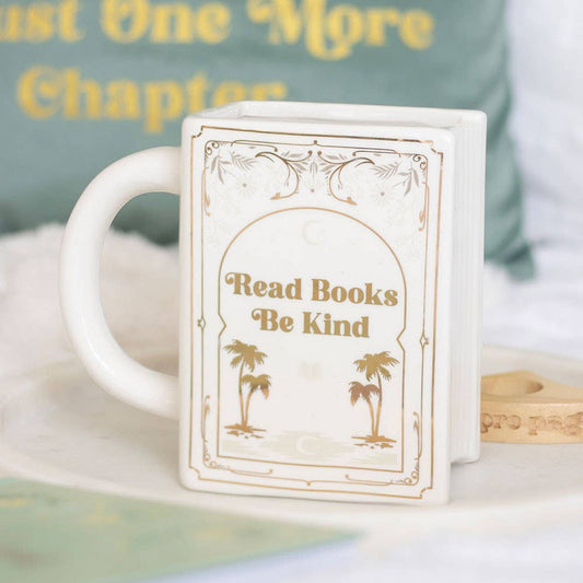 Book Shaped Mug Read Books, Be Kind White