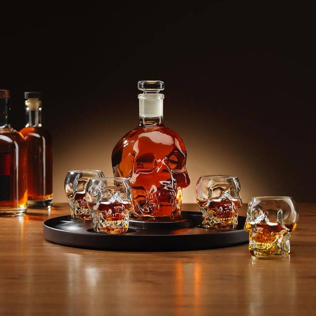 Novelty Drinkware - Skull Decanter Set with Skull Glasses - Great Gift for Father's Day