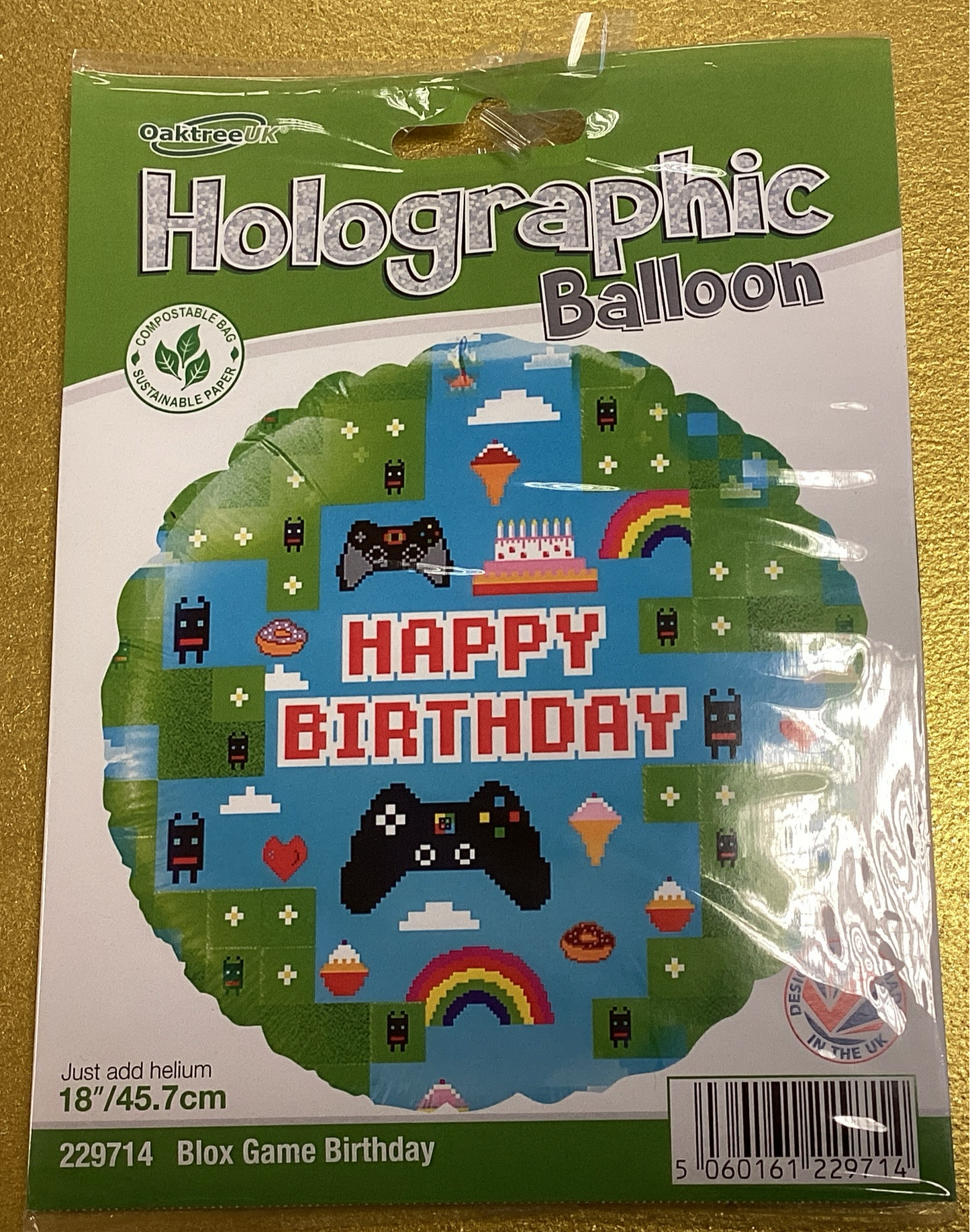 Holographic gaming birthday foil balloon