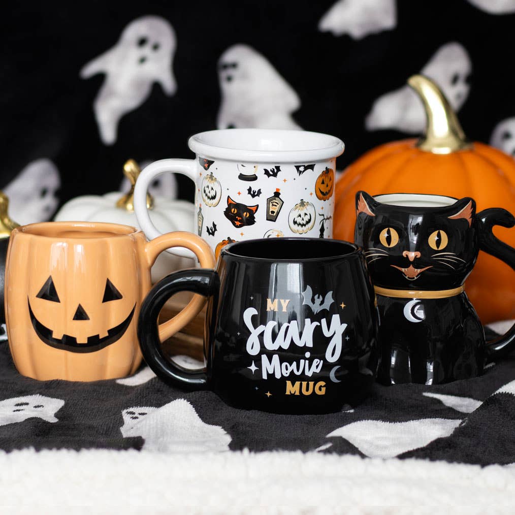 Spooky Cat and Pumpkin Print Halloween Mug