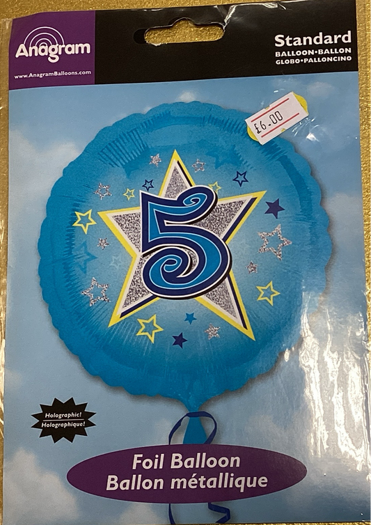 Number 5 blue foil balloon