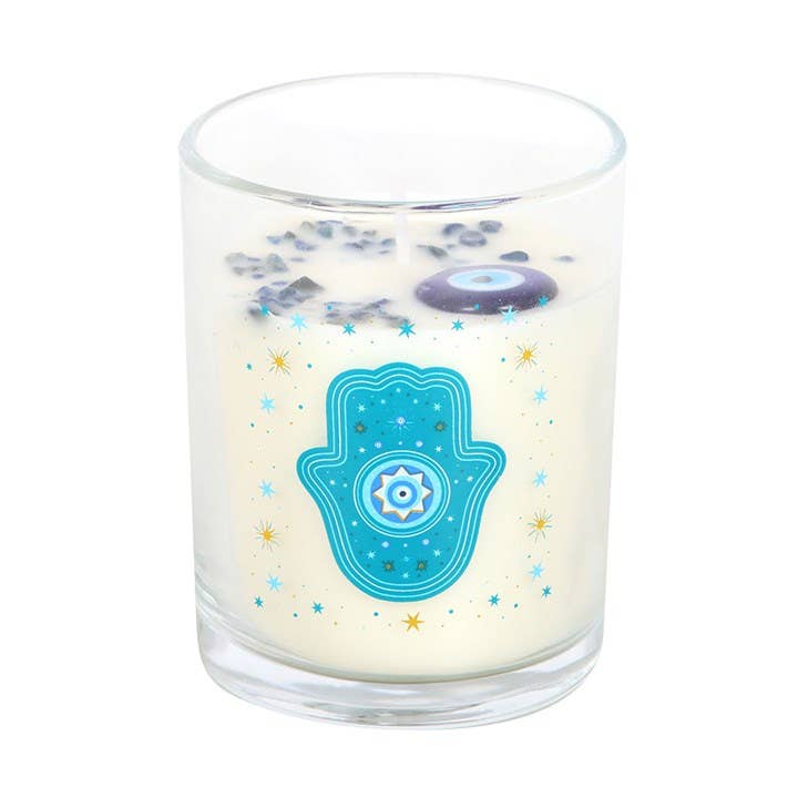 Hand of Hamsa Candle White Rose with Crystals