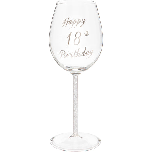 18th Birthday Wine Glass with Silver Diamond Stem - 400ml