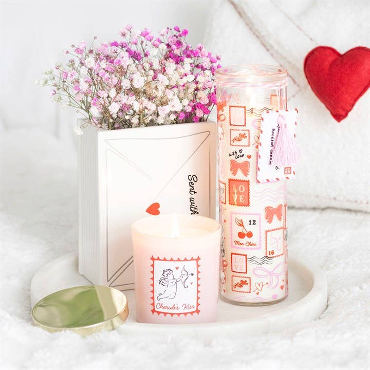 Postage Stamp Tube Candle Sparkling Rose Valentine's Day