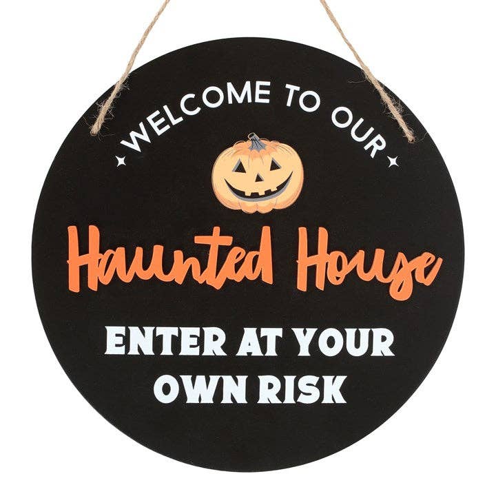 Round Haunted House Hanging Halloween Sign