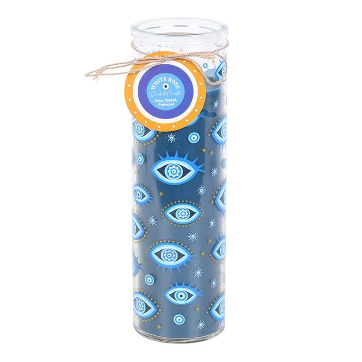 Tube Candle All Seeing Eye Print White Rose