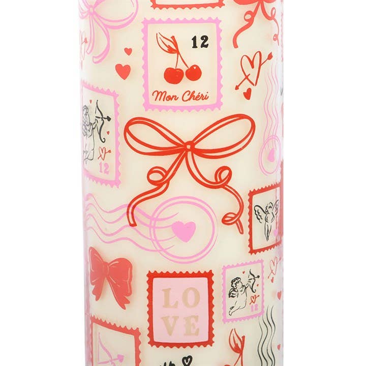 Postage Stamp Tube Candle Sparkling Rose Valentine's Day